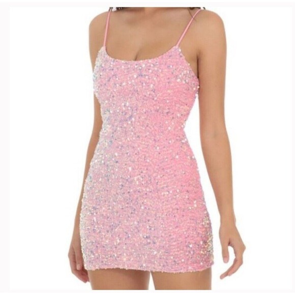 Lucy in the Sky Iridescent Sequin Bodycon Dress in Pink Size medium Party - Picture 2 of 9